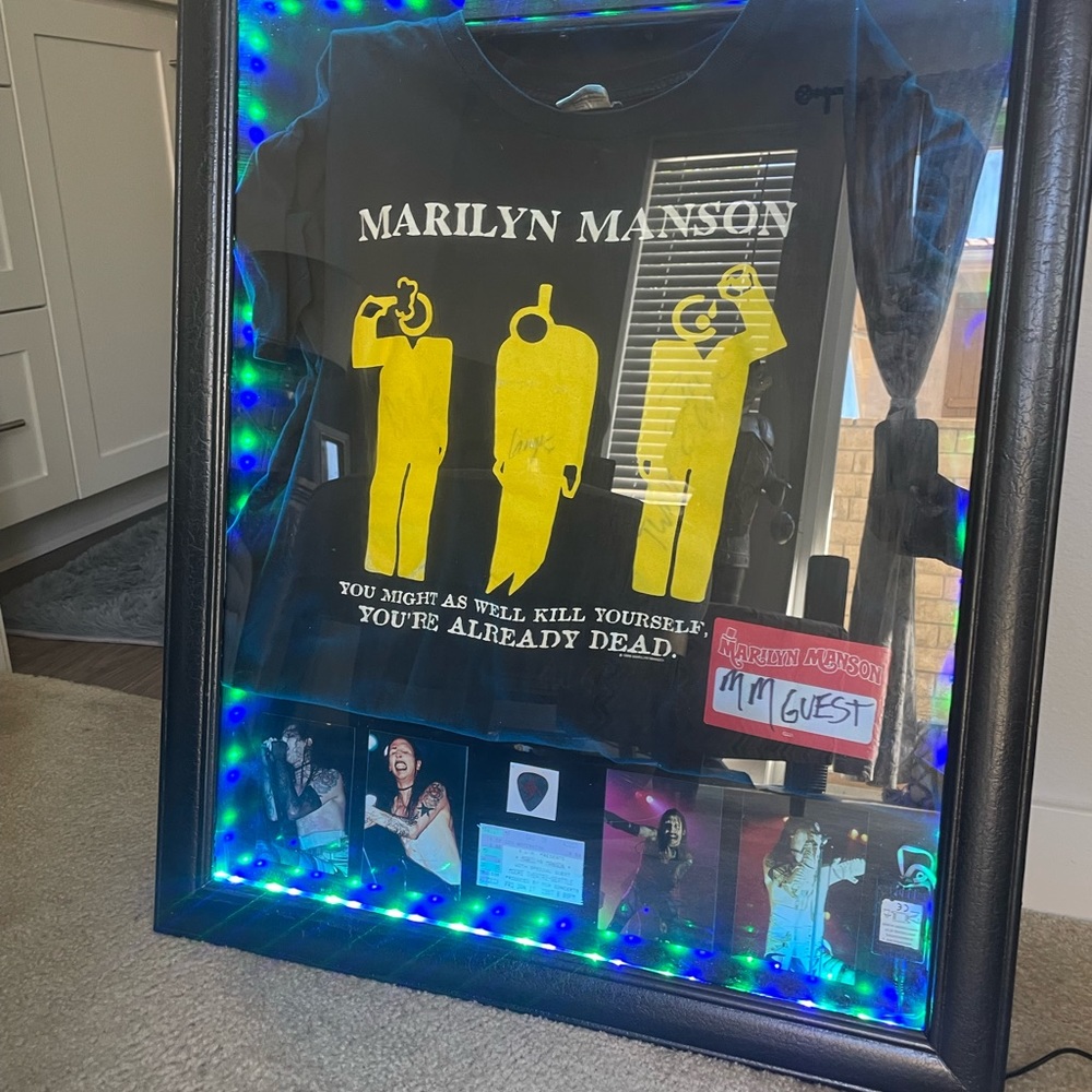 Autographed Marilyn Manson Winterland Tee shirt Display With Other Memorabilia